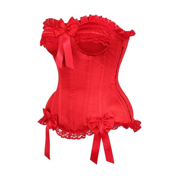 Top Drawer Daisy Red Satin spiral Steel Boned Burlesque Corset 6X full bust - Picture 3 of 8